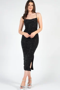 Klesis Whitney Rhinestone Ruched Mesh Midi Dress Online