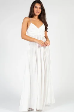 Luxxel Zephrya Tie Back Satin Pleated Gown White Discount