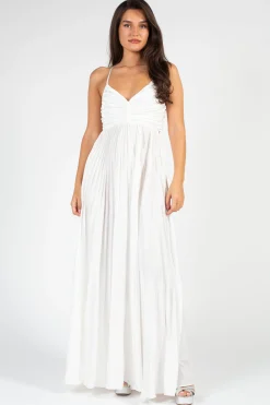 Luxxel Zephrya Tie Back Satin Pleated Gown White Discount